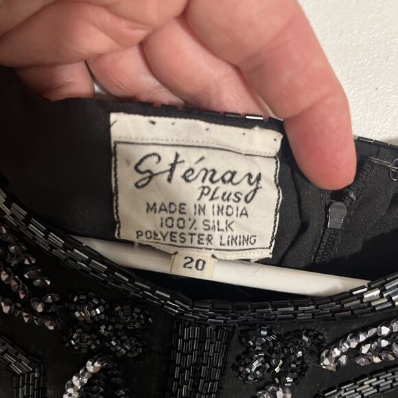 Stenay Plus Women's Black Silk Beaded Evening Dress Sz 20 90s Vintage Elegant - Picture 12 of 16